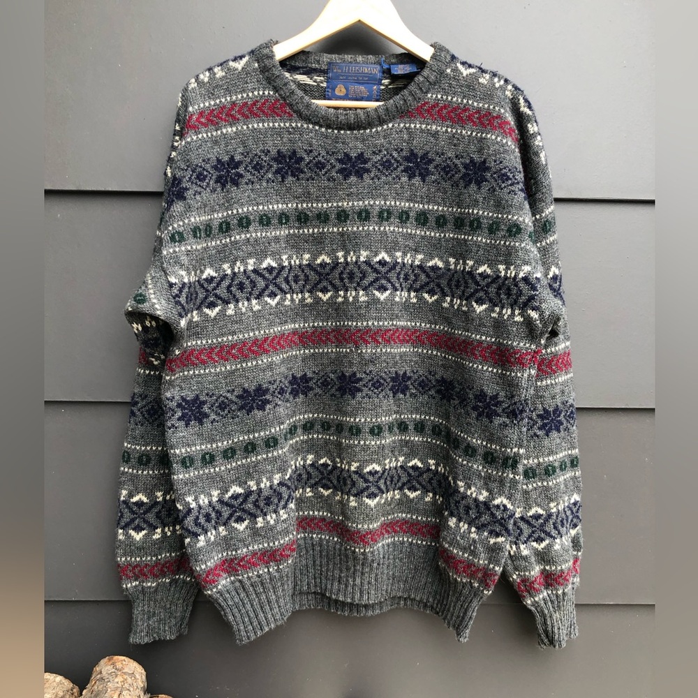 Vintage All Wool Fair Isle Crew Neck Sweater - Tip Top - Size M